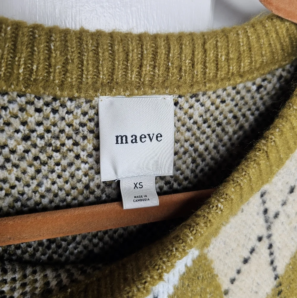 Anthropologie Maeve 3D Bow Argyle Crew-Neck Jumper - Picture 5 of 9